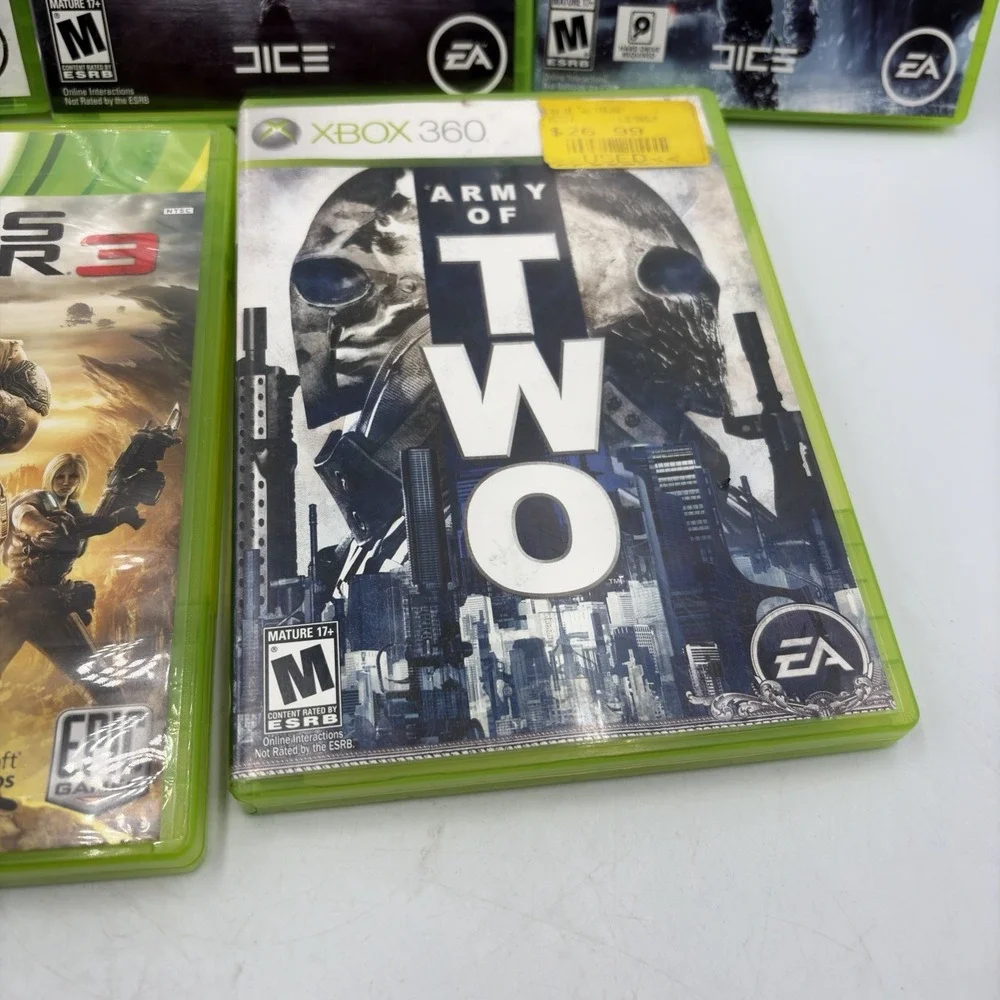 5 Xbox 360 Games Battlefield 2,3 & 4Army Of Two Gears Of War 3